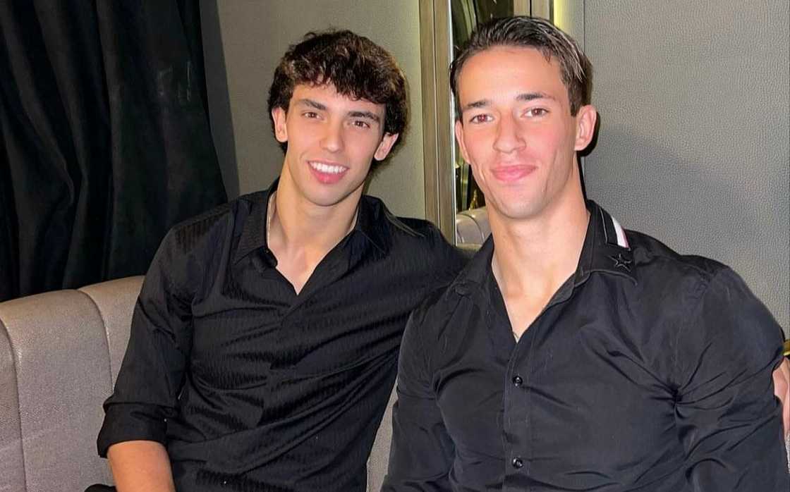 João Félix poses sitting with his brother, Hugo Félix on a couch. João Félix poses sitting with his brother, Hugo Félix on a couch.