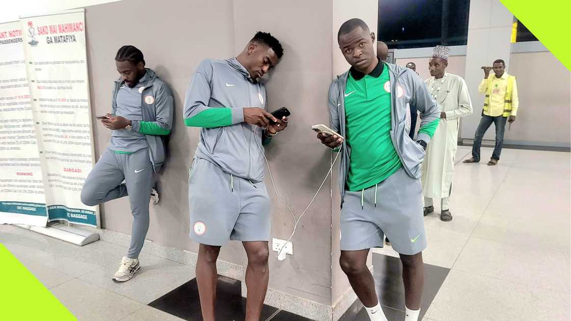 Super Eagles stars after their arrival in Nigeria. Super Eagles stars after their arrival in Nigeria.
