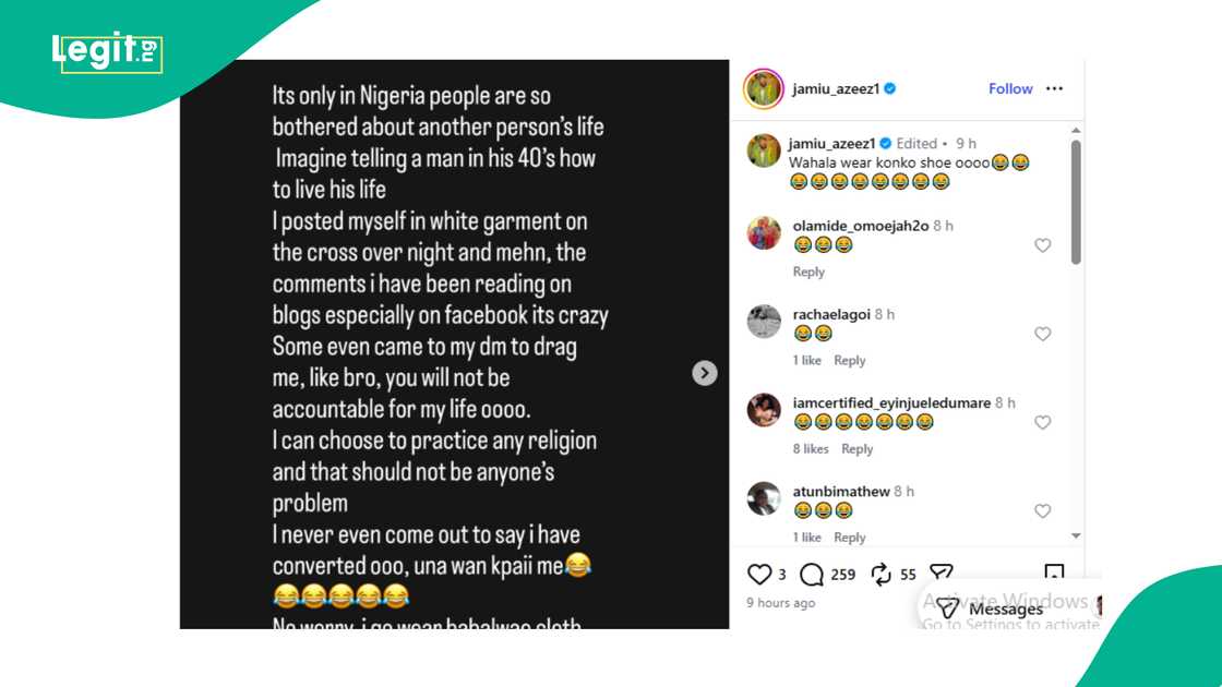 Actor Jamiu Azeez addresses viral video of him at a white garment church.
