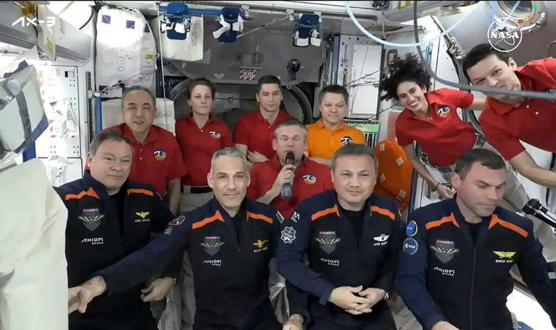 The Axiom Mission 3 (Ax-3) members (L-R, front) Commander Michael Lopez-Alegria of Spain, Pilot Walter Villadei of Italy, Mission Specialist Alper Gezeravcı of Turkey and Mission Specialist Marcus Wandt of Sweden are joined by the Expedition 70 crew The Axiom Mission 3 (Ax-3) members (L-R, front) Commander Michael Lopez-Alegria of Spain, Pilot Walter Villadei of Italy, Mission Specialist Alper Gezeravcı of Turkey and Mission Specialist Marcus Wandt of Sweden are joined by the Expedition 70 crew