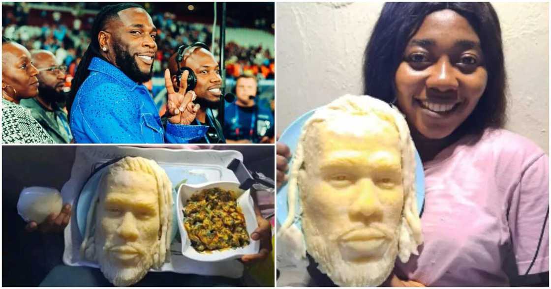 Lady moulds Burna Boy's face with eba. Lady moulds Burna Boy's face with eba.