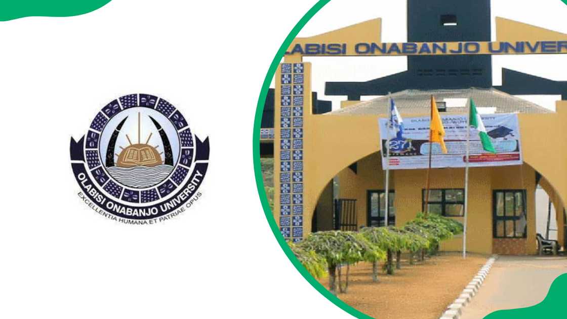Olabisi Onabanjo University logo and gate entrance Olabisi Onabanjo University logo and gate entrance