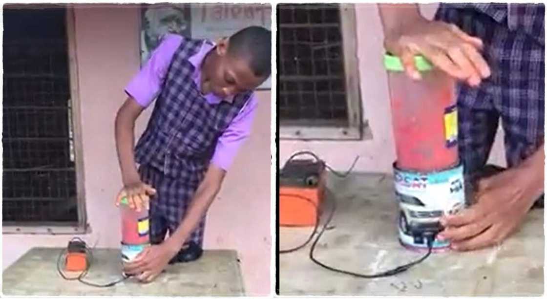 Photos of a boy who built his own blender. Photos of a boy who built his own blender.