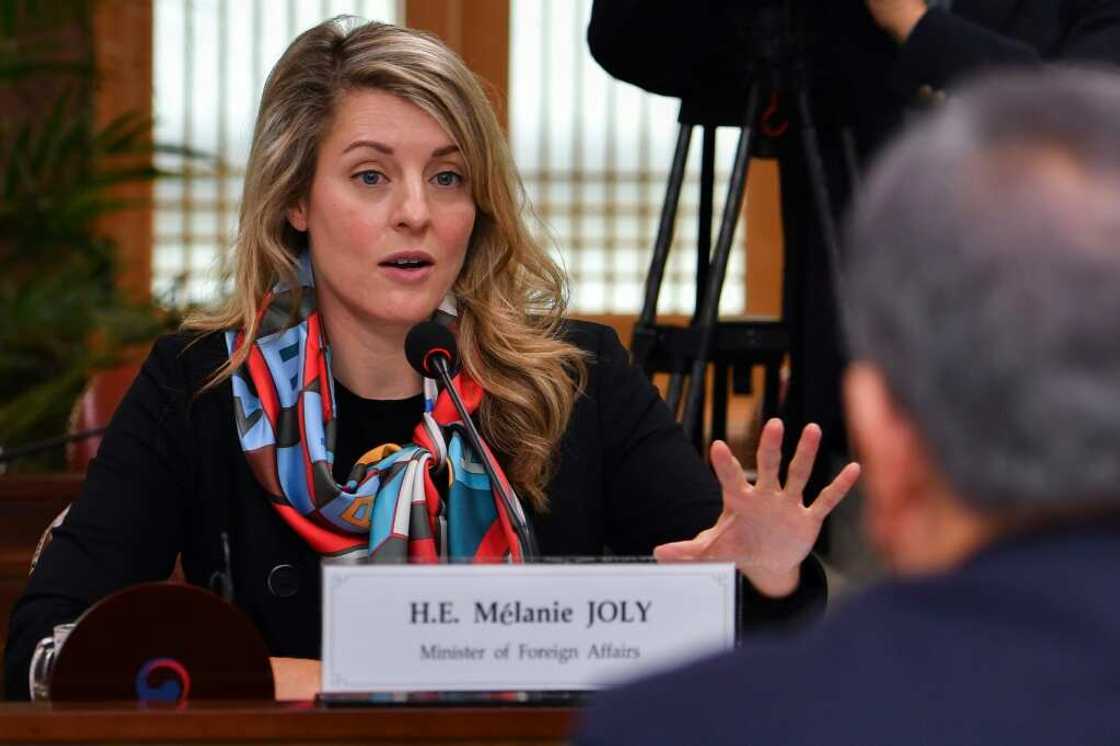 Canada's Foreign Minister Melanie Joly, shown here on October 14, 2022 Canada's Foreign Minister Melanie Joly, shown here on October 14, 2022