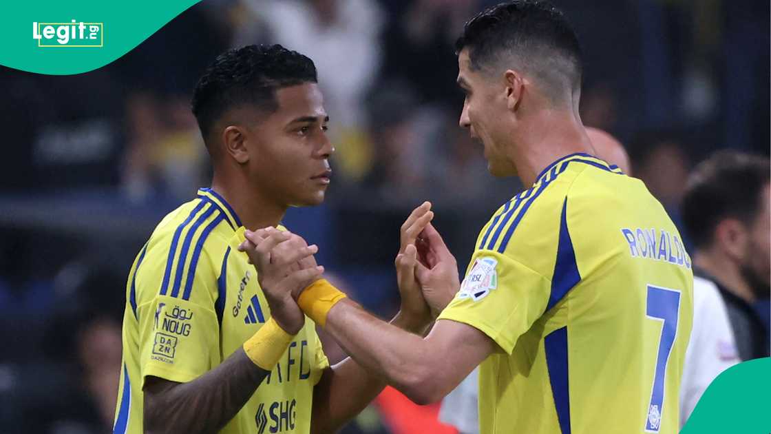 Wesley, Cristiano Ronaldo, Al-Nassr, Al-Shabab, Al Awwal Stadium, Riyadh, Saudi Arabia. Wesley, Cristiano Ronaldo, Al-Nassr, Al-Shabab, Al Awwal Stadium, Riyadh, Saudi Arabia.
