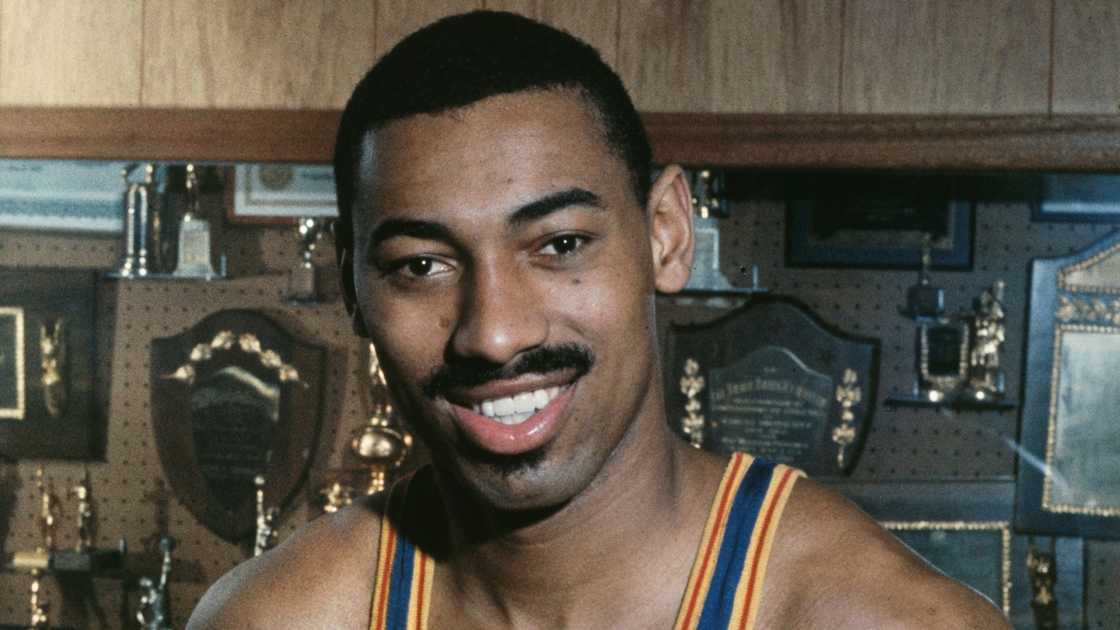 Wilt Chamberlain pictured wearing a Philadelphia Warriors vest