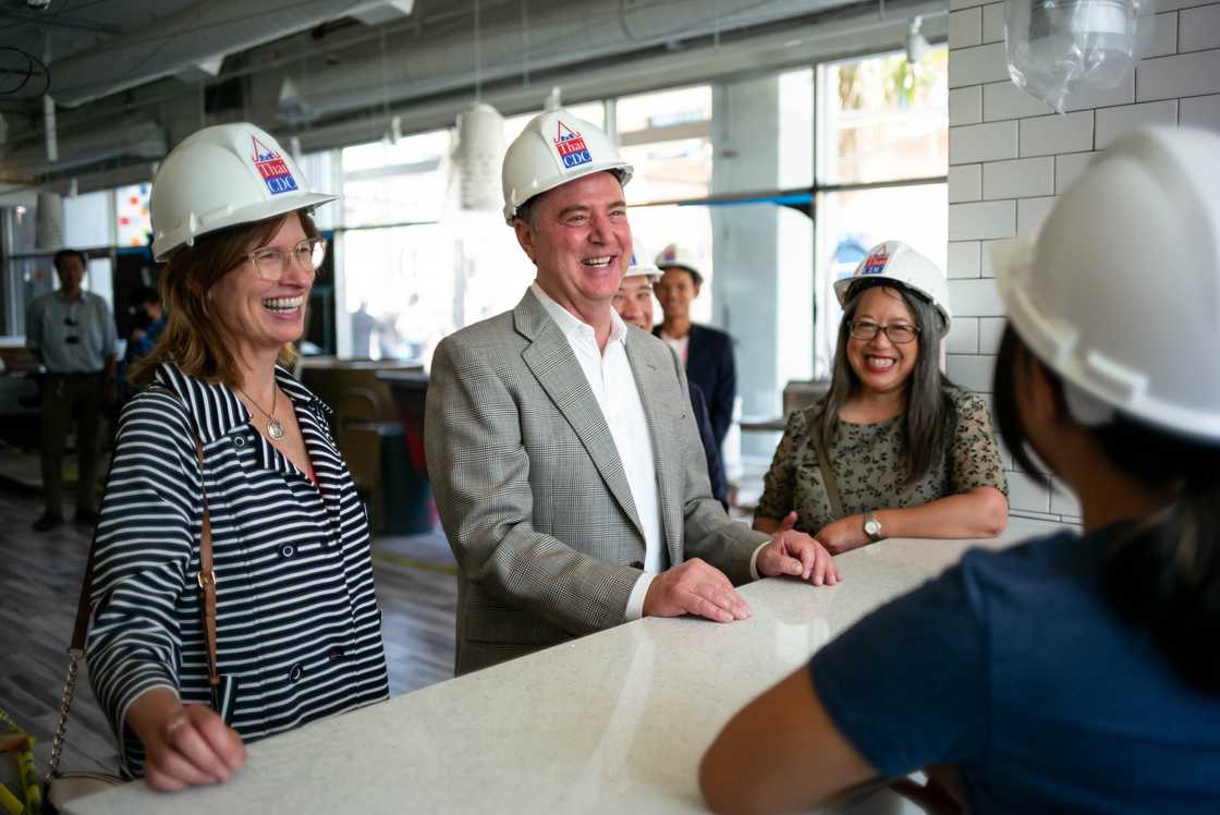 Adam Schiff and his wife Eve during a site visit. Photo: David Crane Adam Schiff and his wife Eve during a site visit. Photo: David Crane