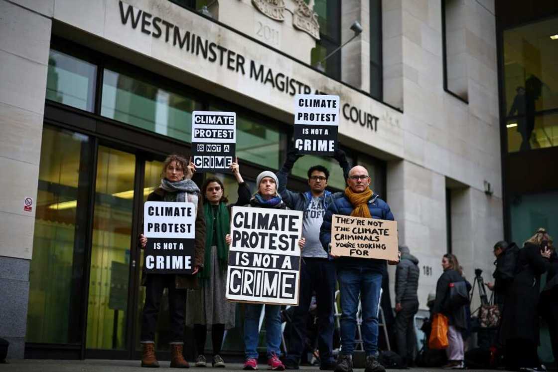 Thunberg and the four other defendants were supported by fellow activists Thunberg and the four other defendants were supported by fellow activists