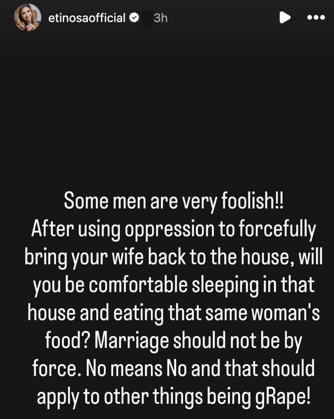 "Marriage not by force": Etinosa Idemudia opines amid Ned Nwoko and Regina Daniels' saga. Source: etinosaofficial/Instagram