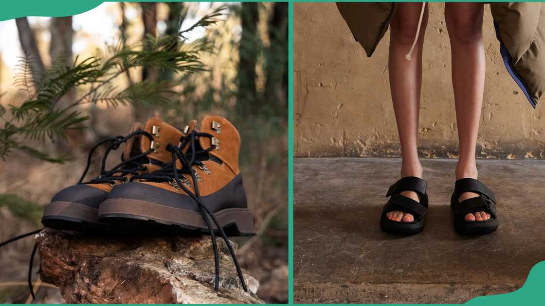 Gorpcore hiking shoes (L). Chunky sandals (R) Gorpcore hiking shoes (L). Chunky sandals (R)