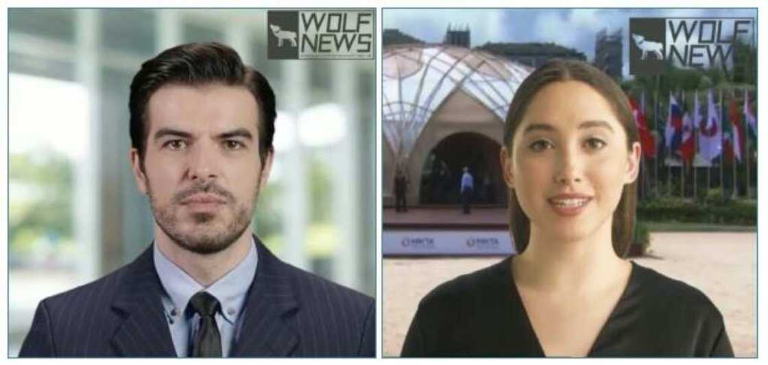 The "news broadcasters" appear stunningly real, but they are AI-generated deepfakes in a first-of-its-kind propaganda video that a research report published on February 7, 2023 attributed to Chinese state-aligned actors. PERMISSION PENDING - This undated handout screen grab image of AI generated videos shared on social media and downloaded by Graphika as part of their investigation into deepfake disinformation campaigns shows two AI-generated news anchors in Wolf News videos. The "news broadcasters" appear stunningly real, but they are AI-generated deepfakes in a first-of-its-kind propaganda video that a research report published on February 7, 2023 attributed to Chinese state-aligned actors. PERMISSION PENDING - This undated handout screen grab image of AI generated videos shared on social media and downloaded by Graphika as part of their investigation into deepfake disinformation campaigns shows two AI-generated news anchors in Wolf News videos.