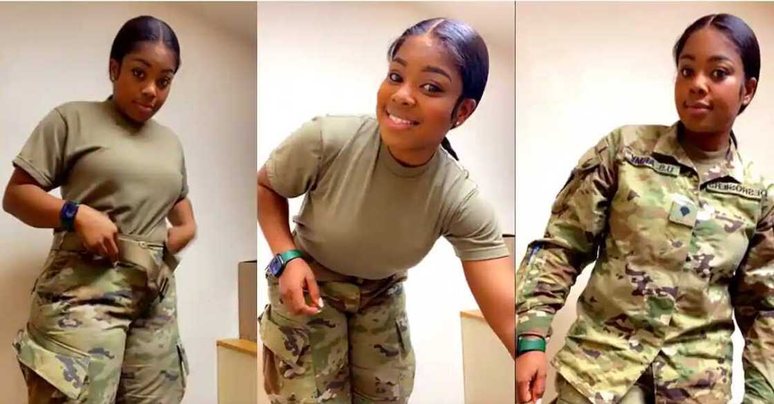 Photos of a female soldier dressing up for work. Photos of a female soldier dressing up for work.