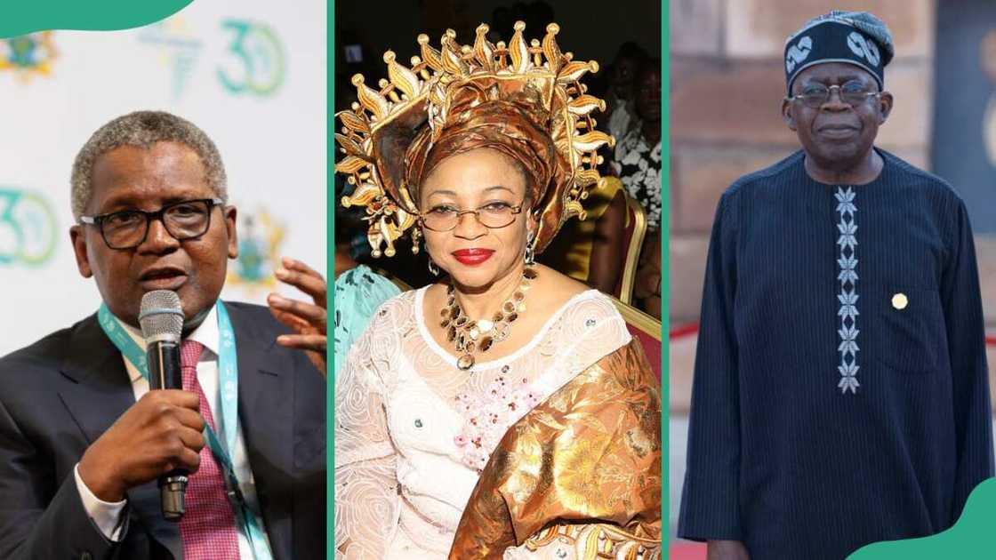 Aliko Dangote (L), Folorunsho Alakija (C), and Bola Tinubu (R)