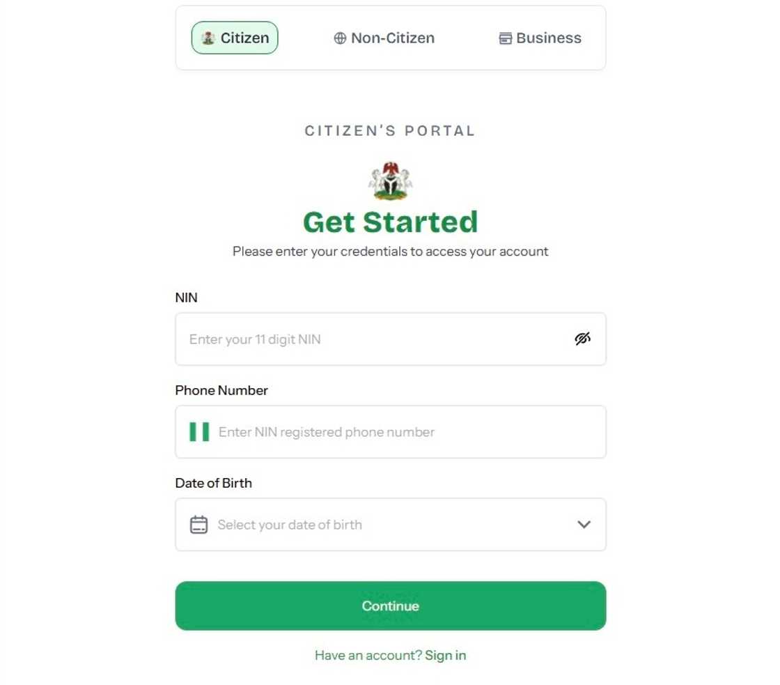A screenshot of the SMEDAN sign up page A screenshot of the SMEDAN sign up page