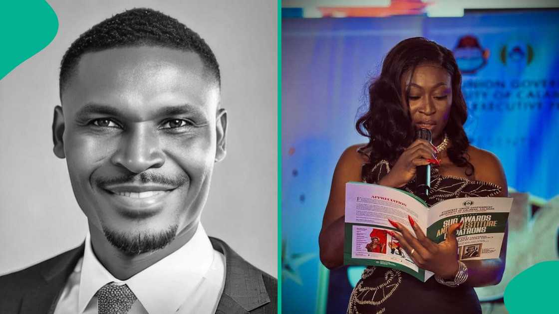 Man celebrates with his sister who bagged a degree. Man celebrates with his sister who bagged a degree.
