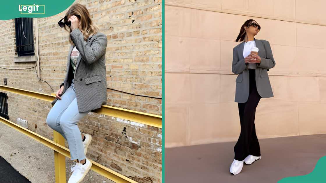 Blazer with jeans and sneakers for ladies