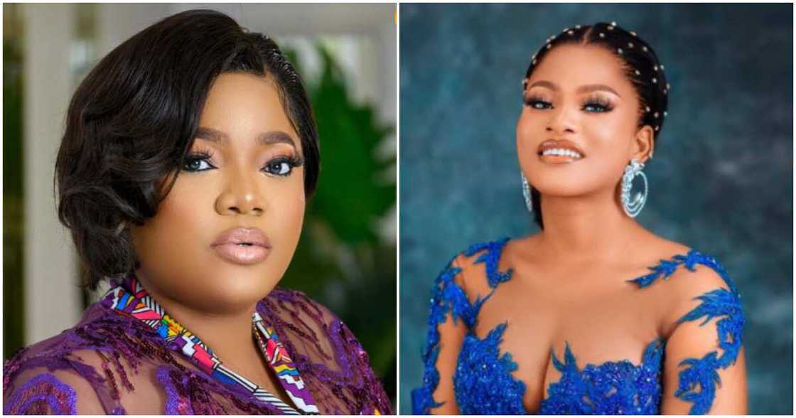 Toyin Abraham and BBNaija star Phyna. Toyin Abraham and BBNaija star Phyna.