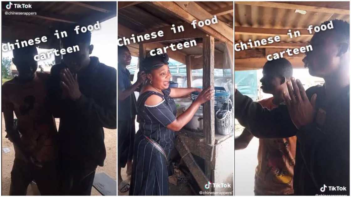 Food seller acting amazed/behaving like a Chinese man. Food seller acting amazed/behaving like a Chinese man.