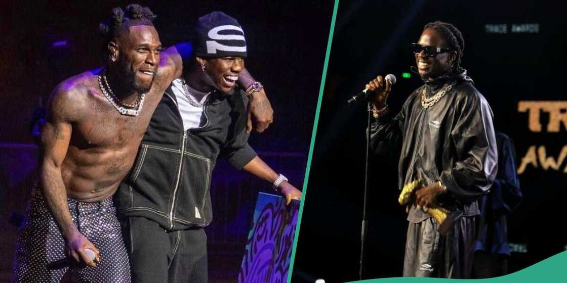 Burna Boy and Rema on stage performing together at O2 Arena in 2021 Burna Boy and Rema on stage performing together at O2 Arena in 2021