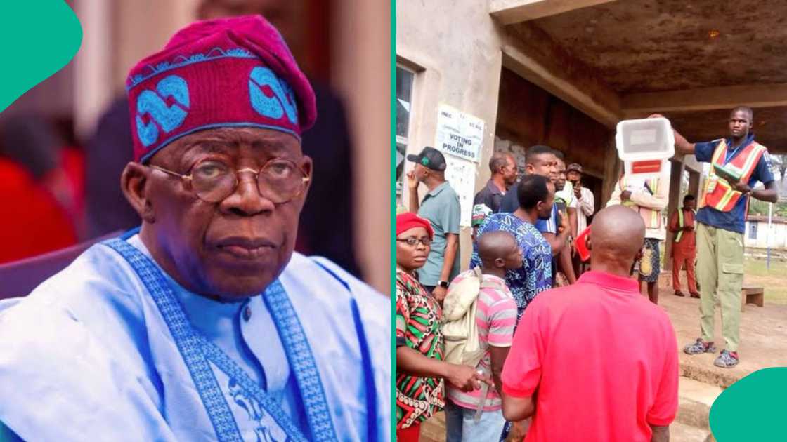 Shugaba Bola Tinubu da wasu masu zabe Shugaba Bola Tinubu da wasu masu zabe