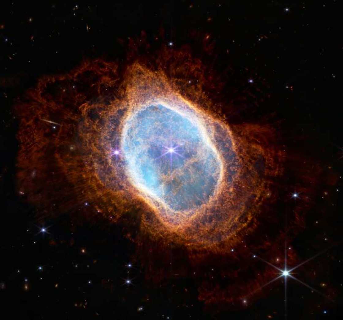 This image released by NASA on July 12, 2022, shows the bright star at the center of NGC 3132 This image released by NASA on July 12, 2022, shows the bright star at the center of NGC 3132