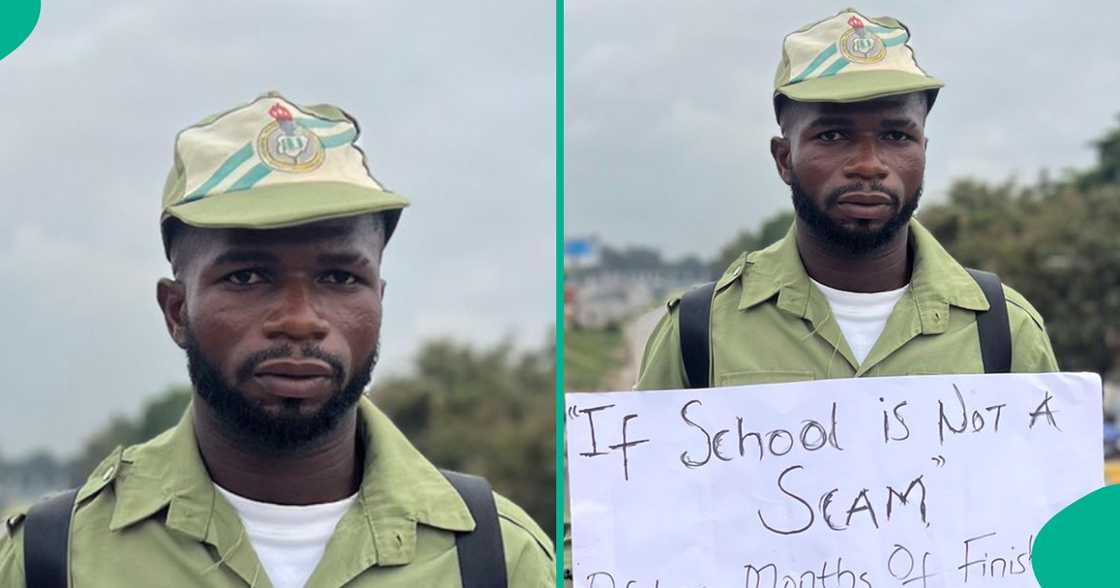 Ex-corper storms the Oshodi bridge in Lagos to protest his unemployment. Ex-corper storms the Oshodi bridge in Lagos to protest his unemployment.