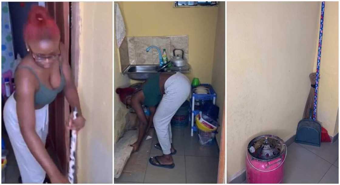 Student cleaning her hostel room at the University of Benin. Student cleaning her hostel room at the University of Benin.