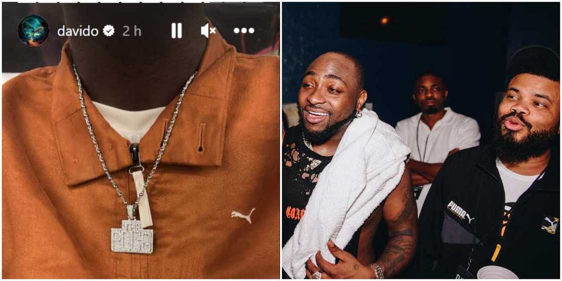 Davido receives necklace from talent manager Asa Asika, Davido and Asa Asika