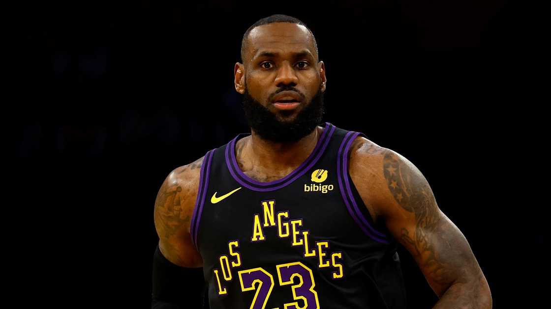 LeBron James of the Los Angeles Lakers runs on the court. LeBron James of the Los Angeles Lakers runs on the court.
