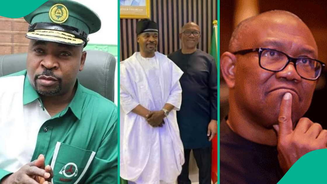NURTW president MC Oluomo reacts to an edited photo of him with Peter Obi amid speculations ahead of the 2027 election.