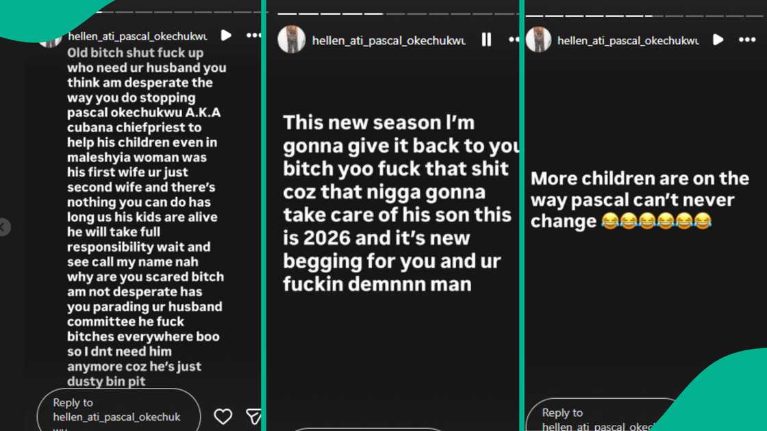 Hellen Ati claims Deangels is Cubana Chiefpriest's second wife following warning in viral video.