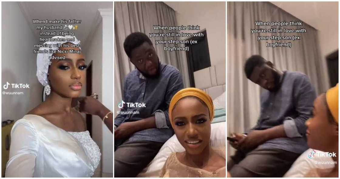 Lady marries her ex-boyfriend's dad, lady weds ex-boyfriend's father, ex-boyfriend to step son Lady marries her ex-boyfriend's dad, lady weds ex-boyfriend's father, ex-boyfriend to step son