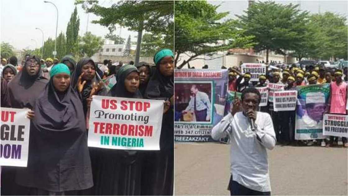 Yan shi’an Najeriya sun nuna ma kasar Amurka yatsa game da kisan kiyashi da aka musu a Zaria Yan shi’an Najeriya sun nuna ma kasar Amurka yatsa game da kisan kiyashi da aka musu a Zaria