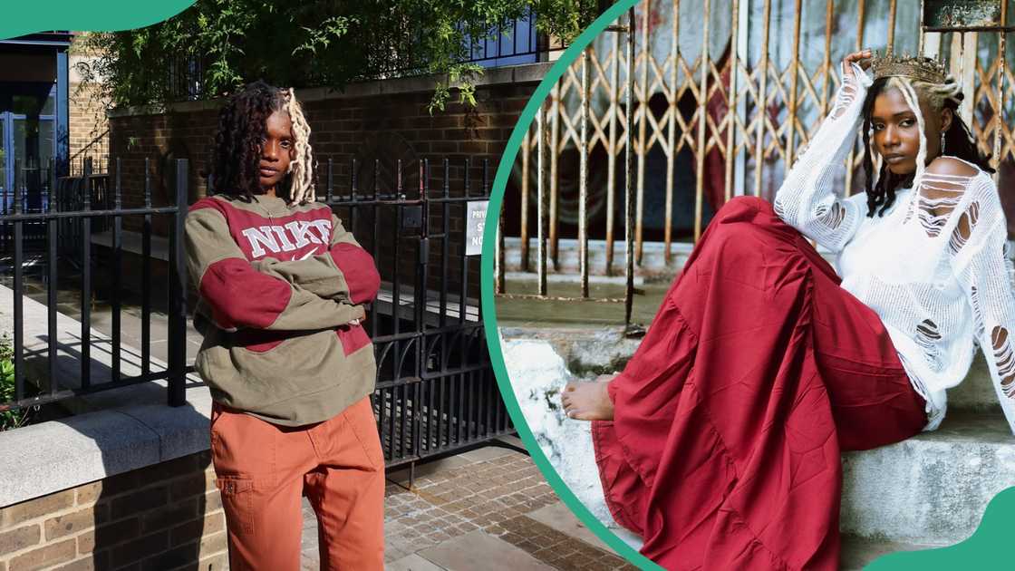 singer Salle is seen in a maroon and brown hoodie, and she sits in a maroon maxi skirt and white top singer Salle is seen in a maroon and brown hoodie, and she sits in a maroon maxi skirt and white top