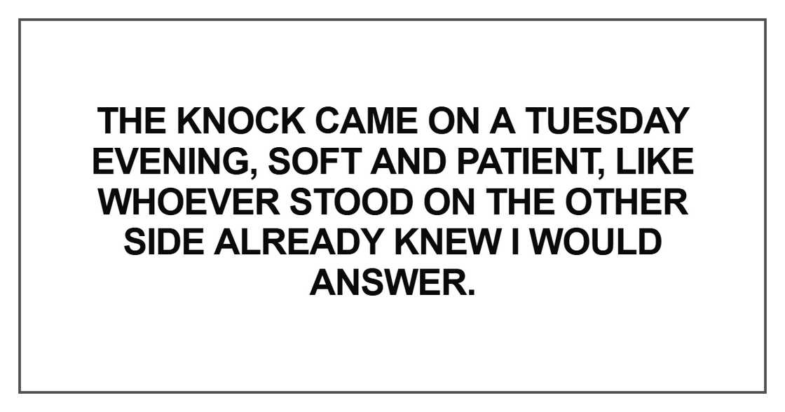 The knock came on a Tuesday evening, soft and patient