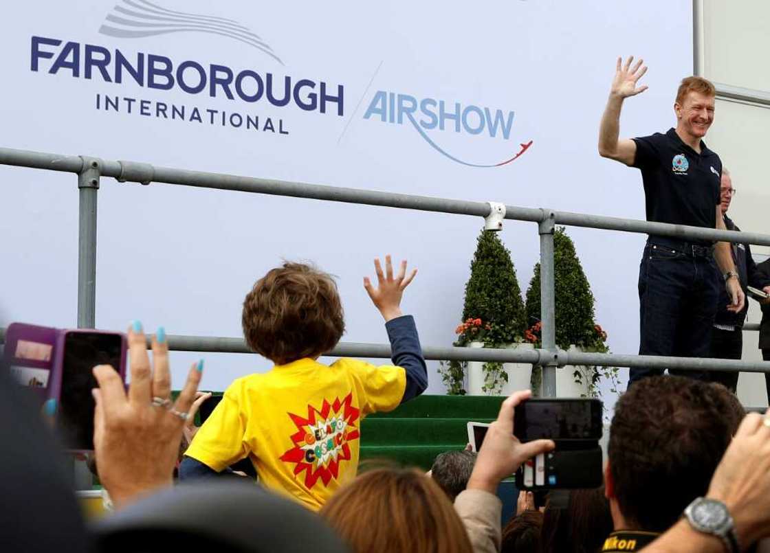 The last Farnborough airshow was back in 2018 when British Astronaut Tim Peake, seen here waving to visitors, was among the special guests The last Farnborough airshow was back in 2018 when British Astronaut Tim Peake, seen here waving to visitors, was among the special guests