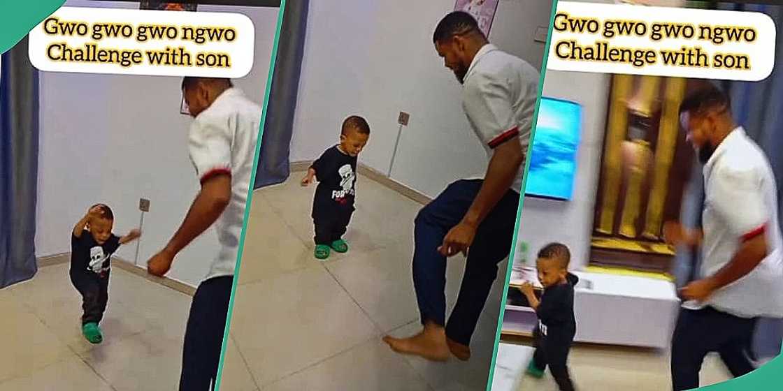 Nigerian man partakes in Gwo Gwo Gwo Ngwo challenge with little son Nigerian man partakes in Gwo Gwo Gwo Ngwo challenge with little son