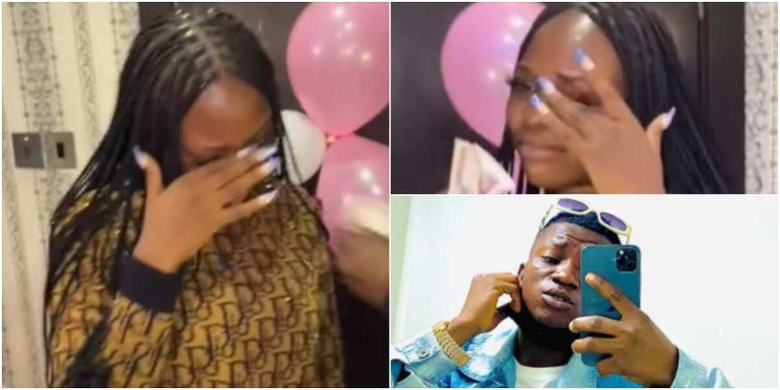 Nigerian lady cries tears of joy as lover sprays her with cash on her birthday, many react to cute video Nigerian lady cries tears of joy as lover sprays her with cash on her birthday, many react to cute video