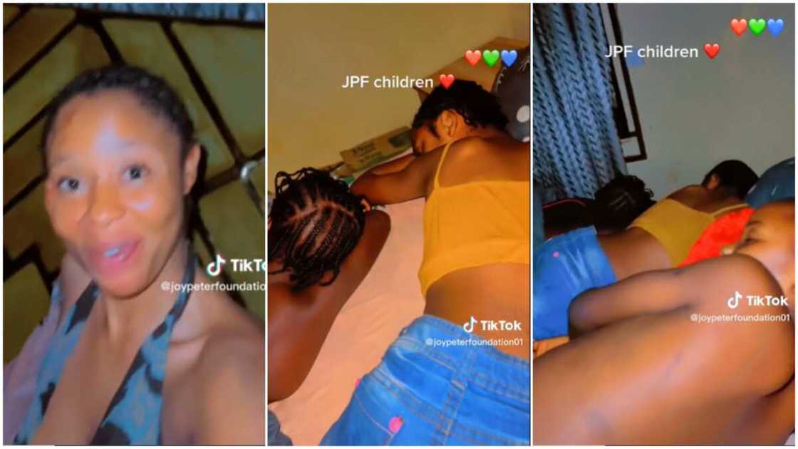 Woman and kids/Children slept off on same bed. Woman and kids/Children slept off on same bed.