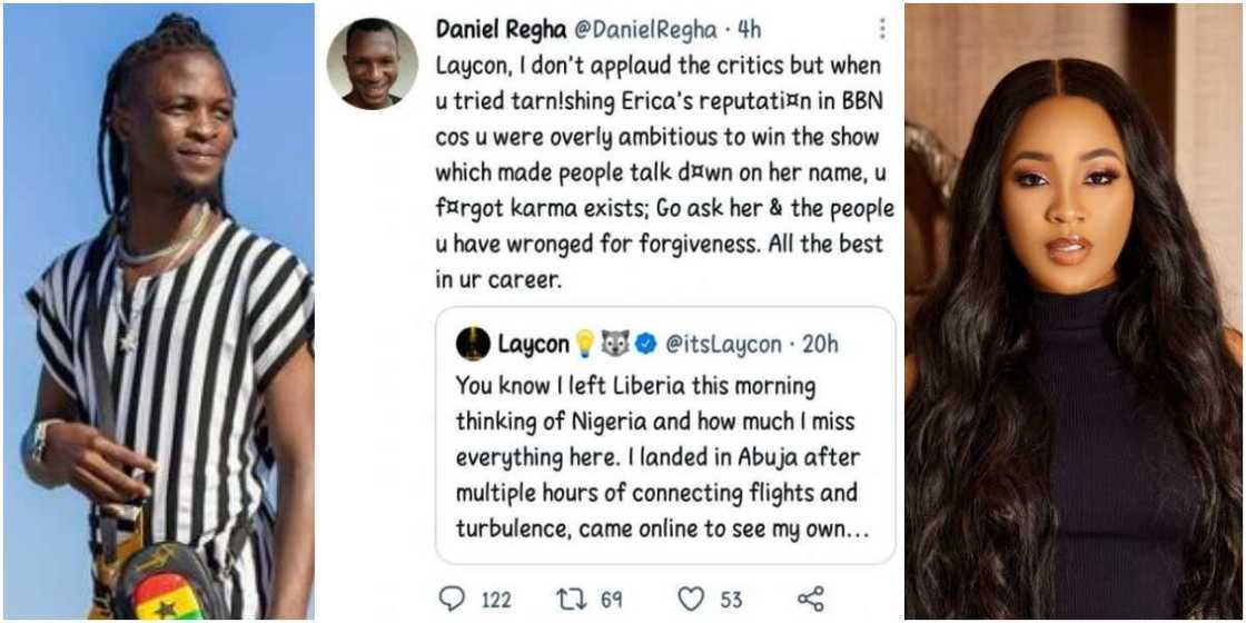 Go and Beg Erica for Forgiveness, Karma Is Real: Man Advises BBNaija’s Laycon Go and Beg Erica for Forgiveness, Karma Is Real: Man Advises BBNaija’s Laycon