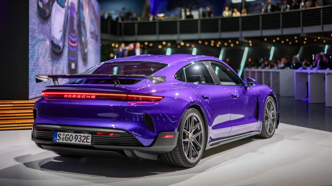 The Porsche Taycan Turbo GT with Weissach package is presented at the Porsche plant in Saxony, Leipzig. The Porsche Taycan Turbo GT with Weissach package is presented at the Porsche plant in Saxony, Leipzig.