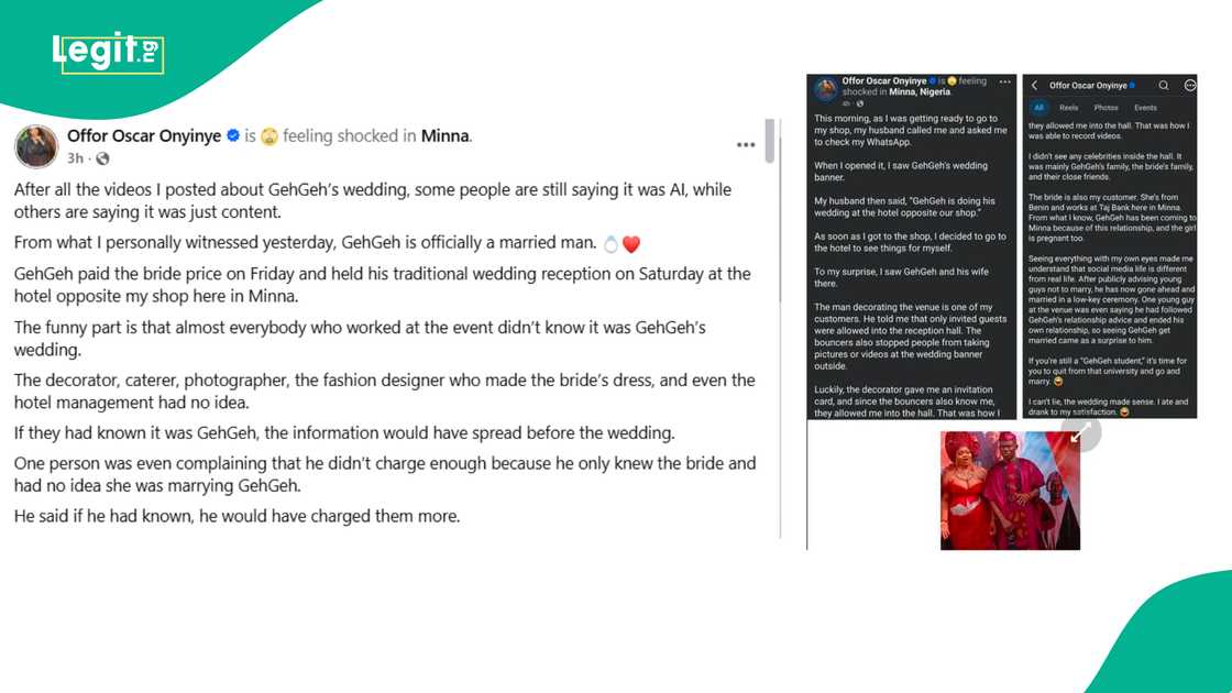 Lady who attended GehGeh's wedding in Minna shares her experience.