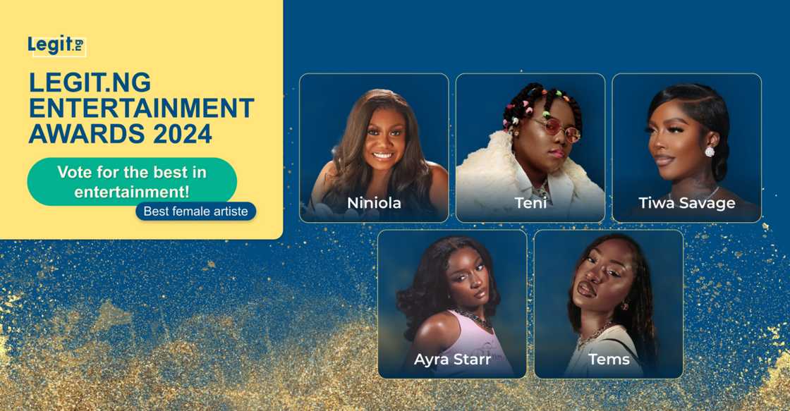 Best Female Artiste, Legit.ng entertainment awards 2024 Best Female Artiste, Legit.ng entertainment awards 2024