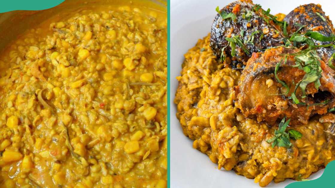 Ukwa served on a plate. Ukwa with fish Ukwa served on a plate. Ukwa with fish