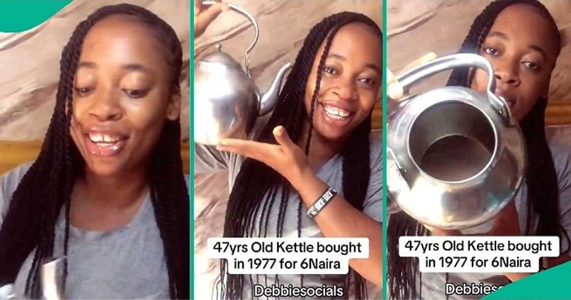 Lady displays kettle sold for N6