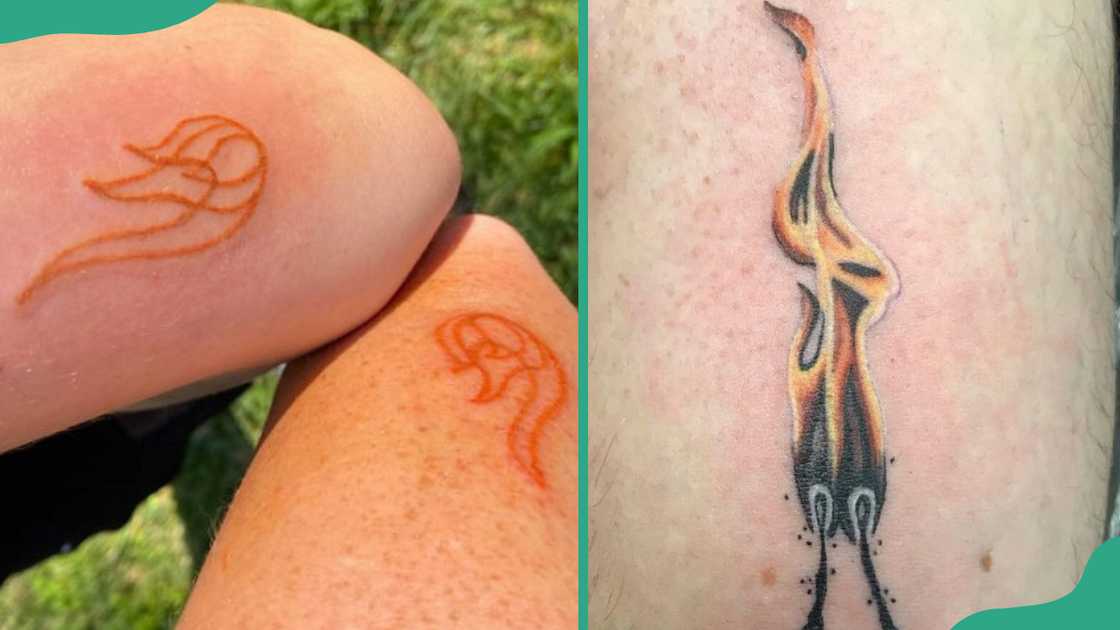 Thigh twin flame tattoos