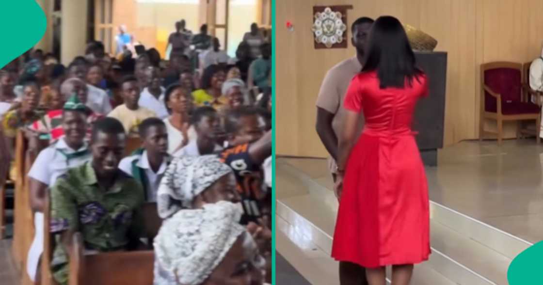 Man shows off his bride-to-be to his church members, everyone jubilates in video. Man shows off his bride-to-be to his church members, everyone jubilates in video.