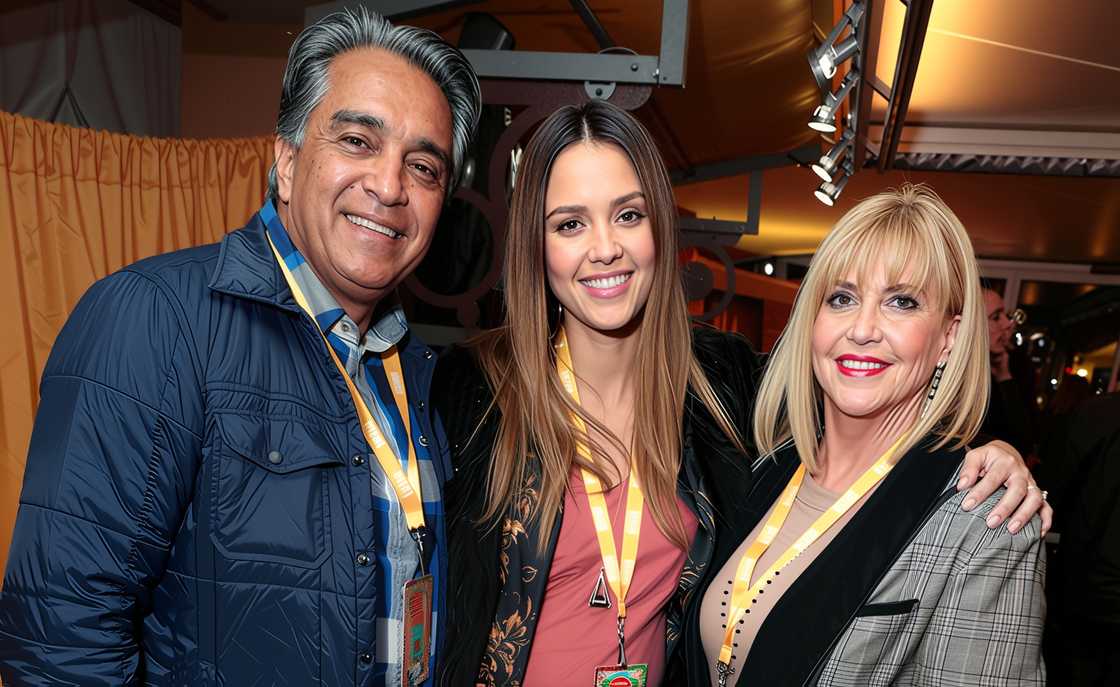 Mark Alba, Jessica Alba, and Catherine Jensen pose together during the LA premiere of Luiza.