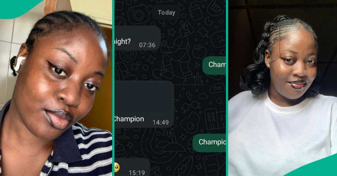 Lady displays messages she received from a man on WhatsApp. Lady displays messages she received from a man on WhatsApp.