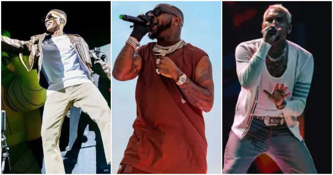 Wizkid, Davido and Chris Brown. Wizkid, Davido and Chris Brown.